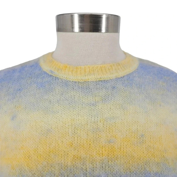 ASOS Fuzzy Sweater Yellow Blue Ombre Striped Long Sleeve Knit Pullover - Picture 2 of 7